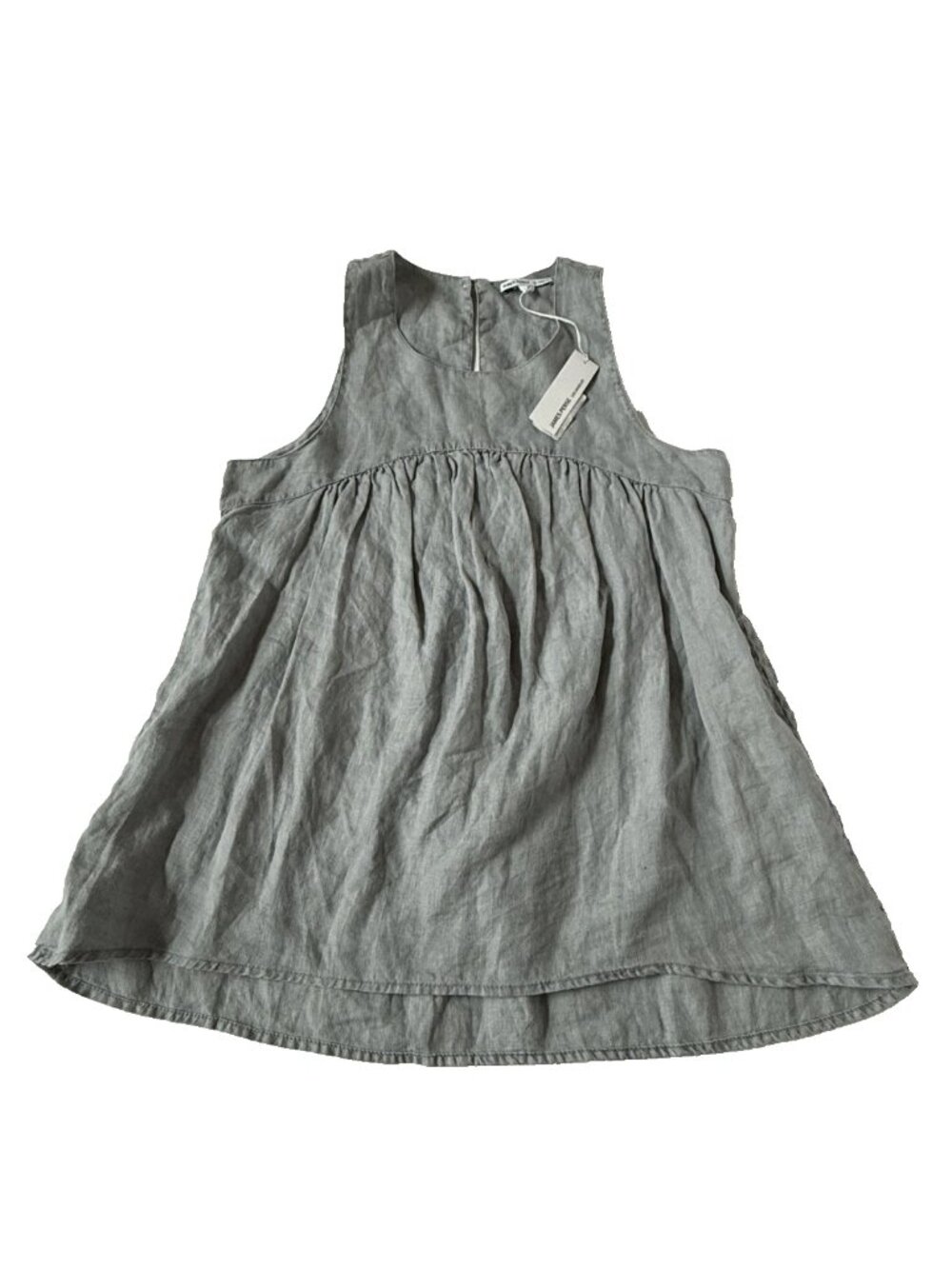 James Perse Womens 0 XS Babydoll 100% Linen Tank Blouse Sleeveless Blue Gray NEW